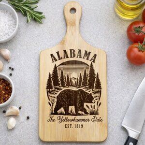Custom Laser Engraved Bamboo Cutting Board - 11 X 5 Inch - Alabama Images